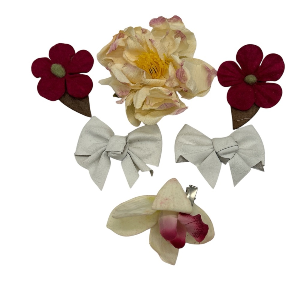 Vintage 6 Shoe Clips Fabric Flowers Bows
